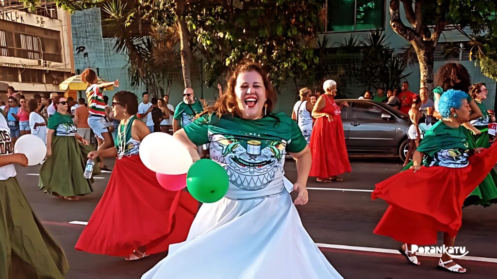 Foto de Camila Benezath no ensaio da escola de samba Unidos da Piedade no Centro de Vitória em 2025.